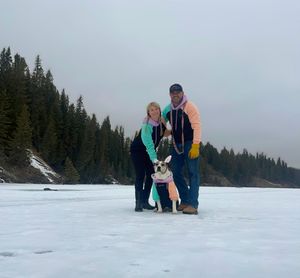 Tammy and Mark with their dog Dolly Parton